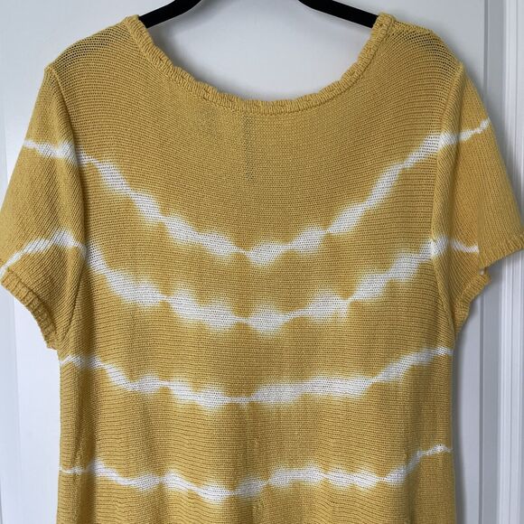 Skye’s The Limit Yellow Scoop Neck Sweater w/White Tie Dye Stripe - Sz XL - Picture 7 of 13